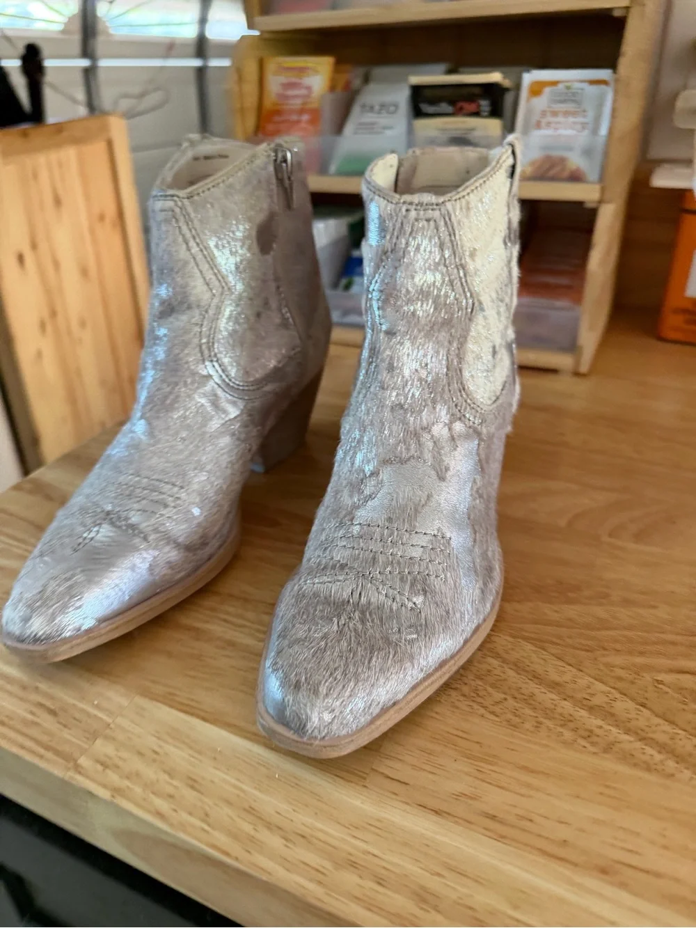 Dolce Vita Metallic Silver Hair-On Leather Ankle Boots